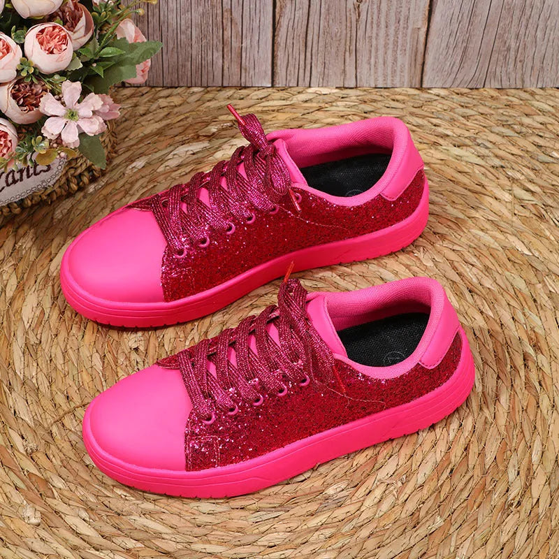 Glitter Sequin Design Flats Shoes Women Trendy Casual Thick-soled Lace-up Sneakers Fashion Skateboard Shoes - Bellarte Enchanté Glitter Sequin Design Flats Shoes Women Trendy Casual Thick-soled Lace-up Sneakers Fashion Skateboard Shoes